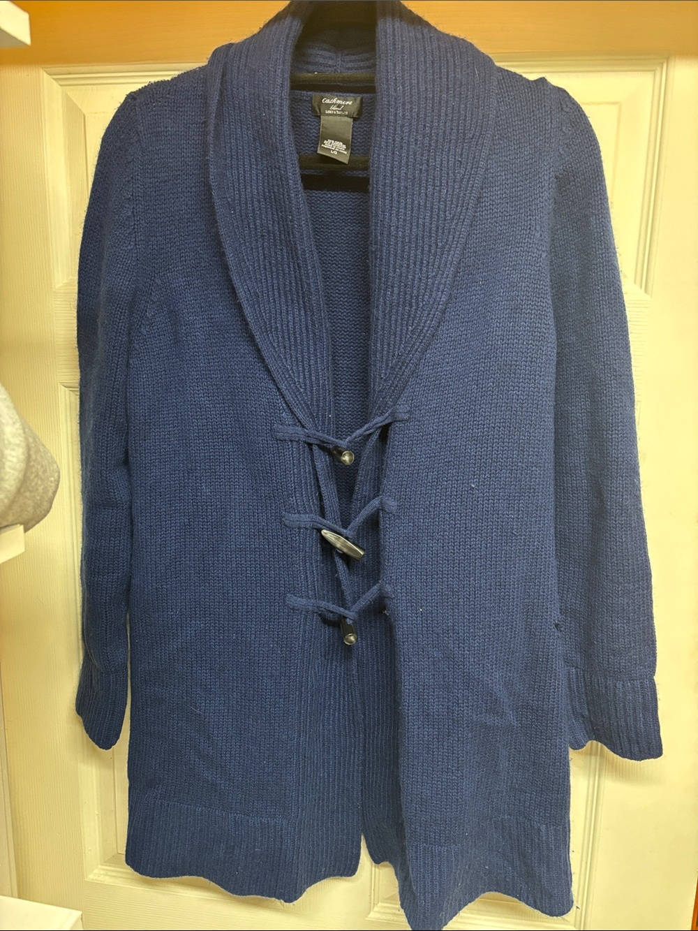 Lord and Taylor cashmere blend Navy Shawl Collar Toggle Knit Cardigan